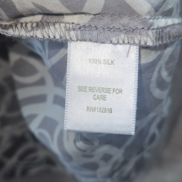 Garnet Hill gray white silk wrap sheath dress Womens 14 - Picture 5 of 10